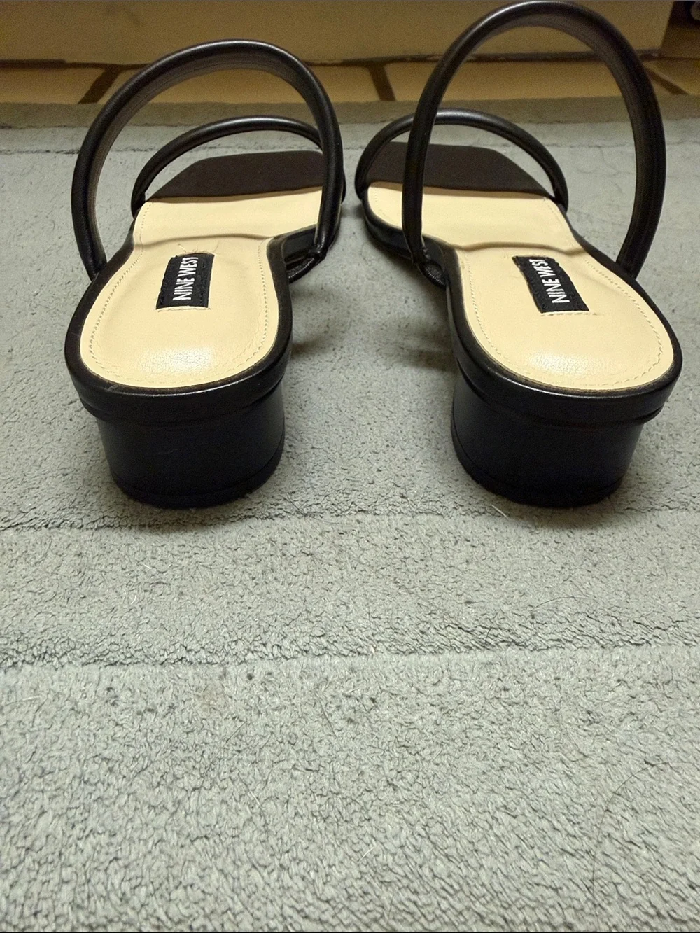 Nine West Black Double-Strap Square-Toe Sandals